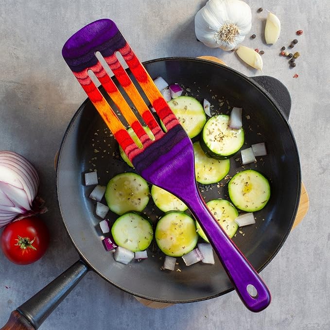 Baltique Waikiki Collection 13" Wooden Spurtle Spatula – Colorful Birch Wood Cooking Utensil, Nonstick Safe, Versatile Stirring & Serving Tool