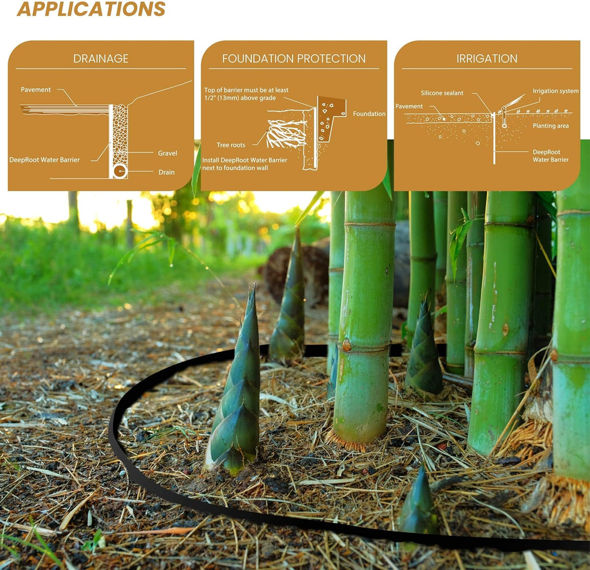 DeepRoot Water Barrier, Versatile Bamboo Barrier, Easy-to-Install Garden Barrier for Landscaping and Protection, Durable, Flexible, 24" x 300' Roll-30 mil Thickness, Black (WB 24/30)