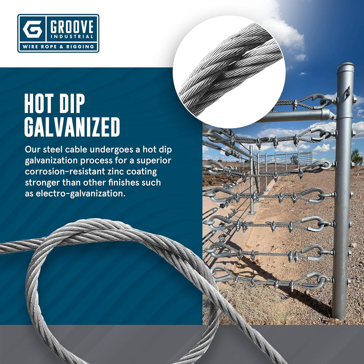 3/8’’ 7x19 Hot Dip Galvanized Aircraft Cable – Steel Wire Rope - 450 Feet