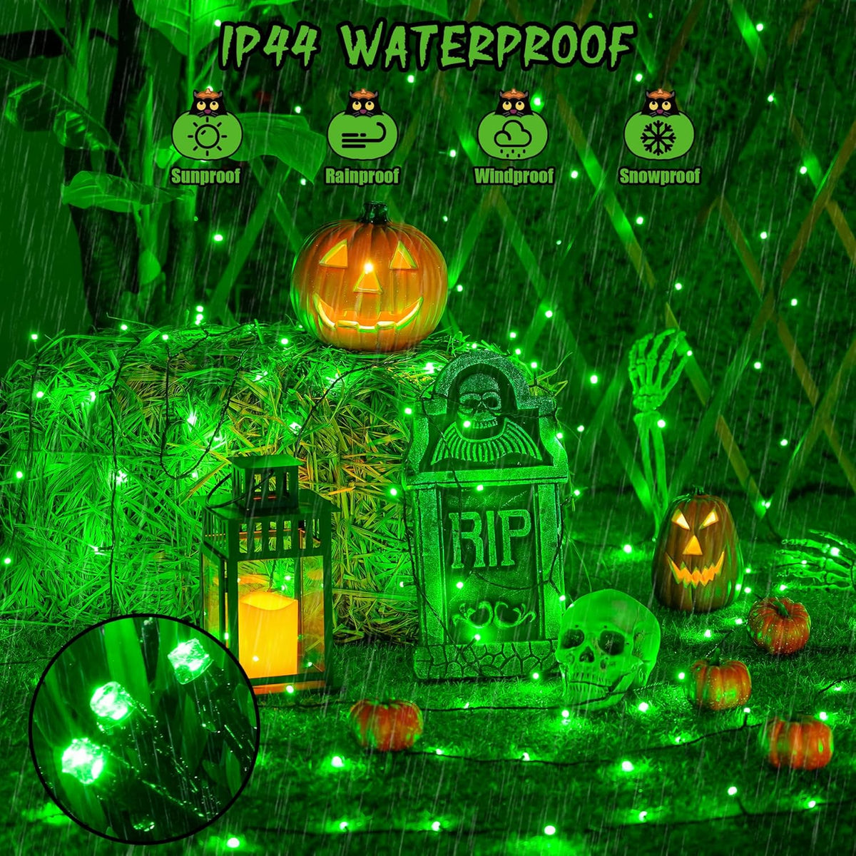 JMEXSUSS 2 Pack Green Halloween Lights, Total 400 LED 151FT Green Solar Lights Outdoor Waterproof, 8 Modes Solar Christmas String Light for Outside Patio Yard Tree Christmas Halloween Decorations