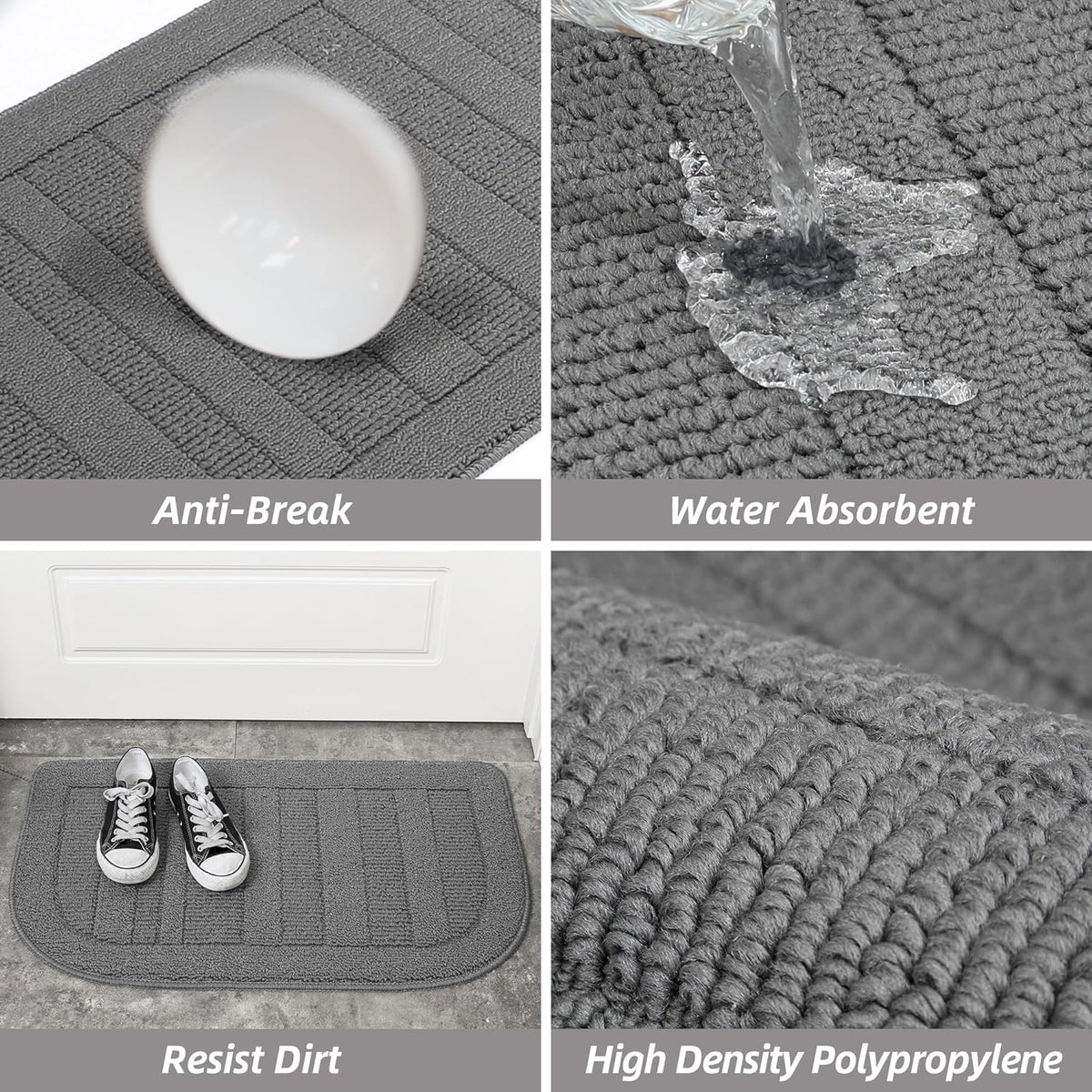 BEQHAUSE 30x18 Inch Kitchen Rug Mat Durable Kitchen Rugs Non-Slip Washable Absorbent Kitchen Mats for Floor Dirt-Resistant Semicircular Kitchen Mat (Grey, 2PCS)