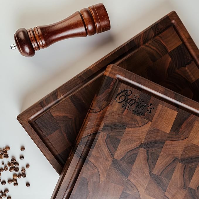 Handmade Personalized Walnut End Grain Cutting Board – Custom Engraved Wood Chopping Block, Gift for Home Chefs by GrainWoods (16x10x2 Inches)