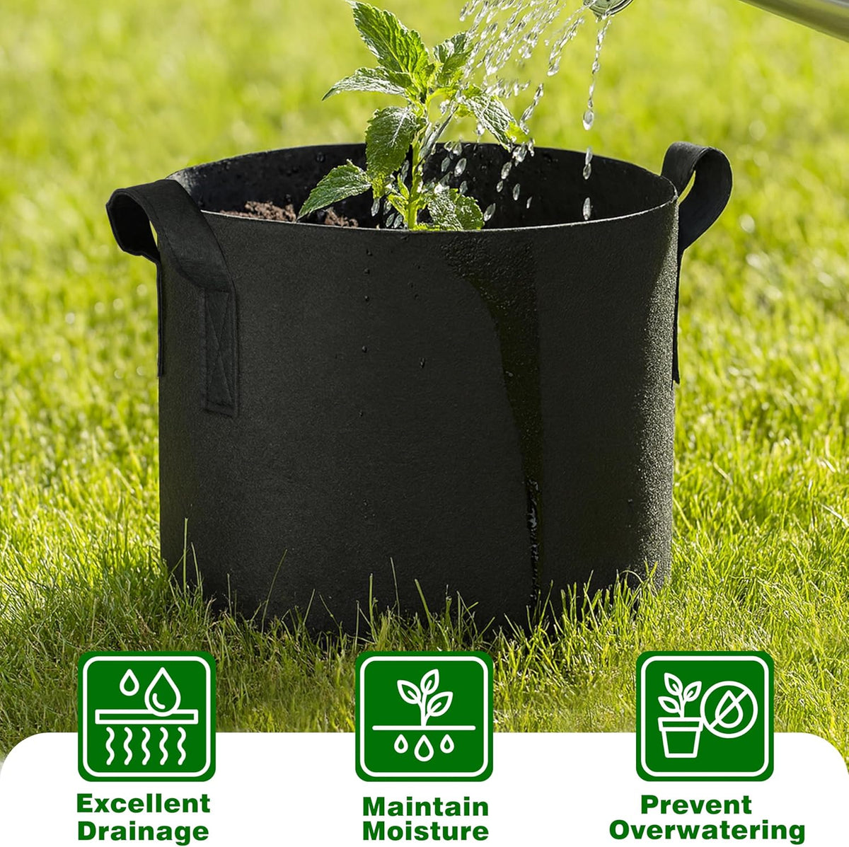 PHYEX 12-Pack 2 Gallon Grow Bags, Heavy Duty Fabric Pots with Handles, Reusable Plant Bags for Vegetable, Herbs & Flowers, BPA-Free, Breathable, Durable