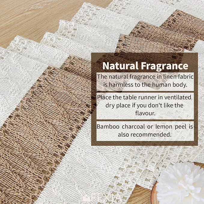 FEXIA Boho Table Runner 36 Inches Long(Without Tassel) Thanksgiving Farmhouse Home Decor Rustic Cream & Brown Macrame Table Runner for Dining Bedroom Decor(12x36 Inches)