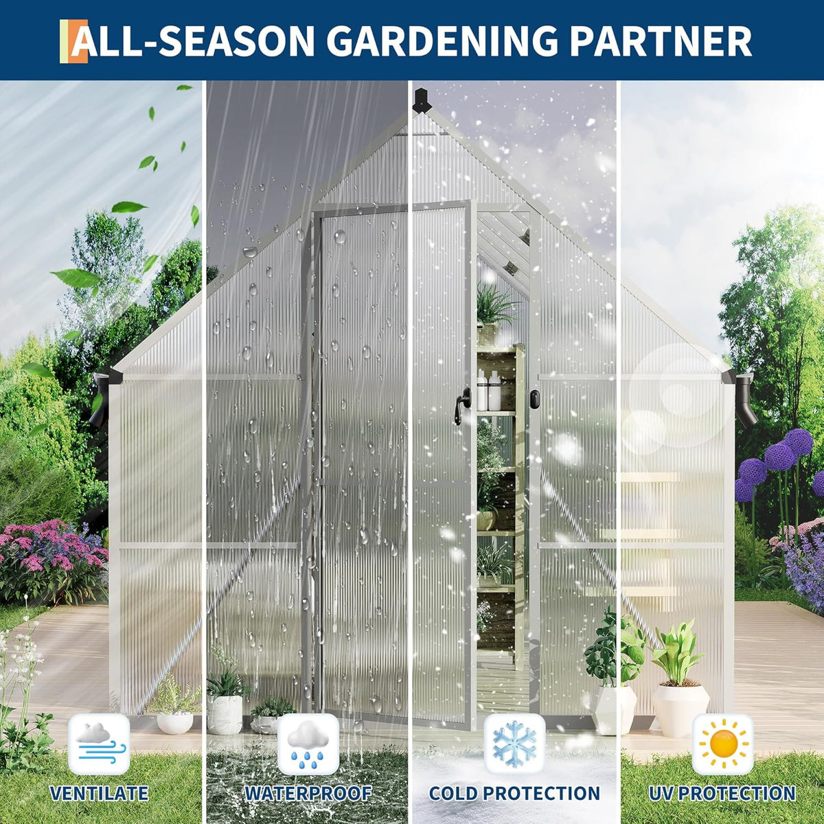 8'X12' Aluminum-Framed Polycarbonate Greenhouse, Heavy Duty Polycarbonate Greenhouse with Quick Setup Structure and Roof Vent, Large Enhanced Aluminum Greenhouses Kit for Outdoors