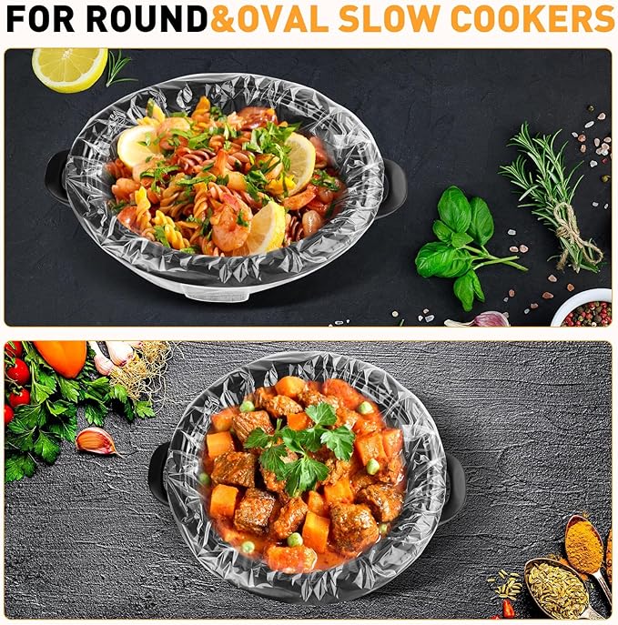 100 Pack Slow Cooker Liners, Large Size 13"x 21" Cooking Bags Disposable Pot Liners, Plastic Slow Cooker Bags Fits 3-8 Quarts, BPA Free, Suitable for Oval & Round Pot