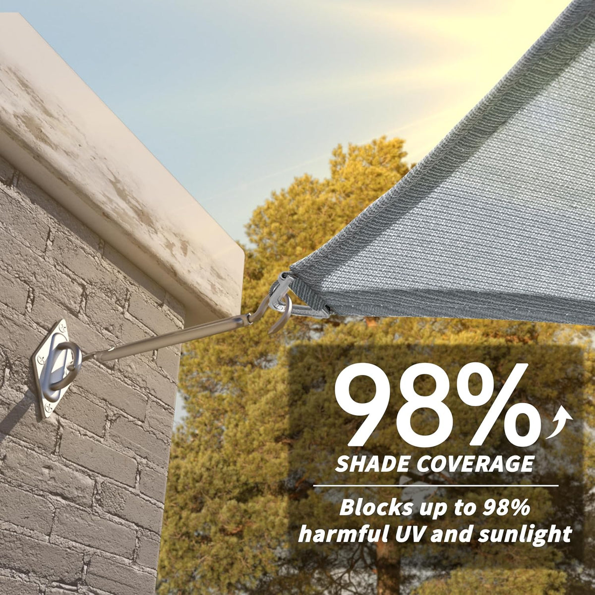 Royal Shade Heavy Duty 16' x 16' Grey Square Pro Ring Shade Sail, 260 GSM Commercial Grade UPF50 Sunshade, Reinforced Corners & Edges -5Years Warranty (We Make Custom Size)