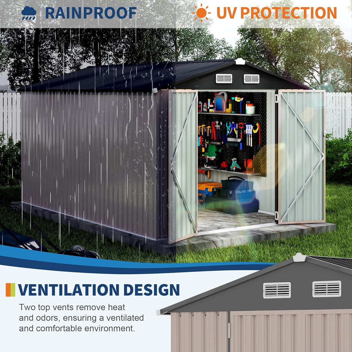 8x12 FT Metal Storage Sheds Outdoor, Metal Yard Sheds Garden Shed Kit, Metals Tool Shed with Lockable Door, Metals UtilityShed Buildings with Air Vent for Backyard Garden Patio Lawn
