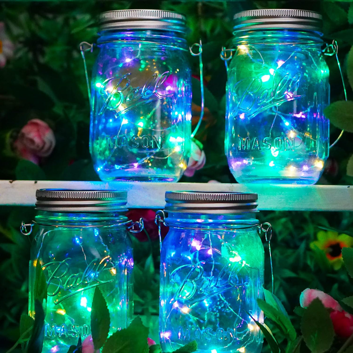 SunKite Solar Mason Jar Lights [Updated], 8 Pack 20 LED Waterproof Fairy Firefly Jar Lids String Lights with Hangers(NO Jars), Patio Yard Garden Wedding Decoration - Colorful