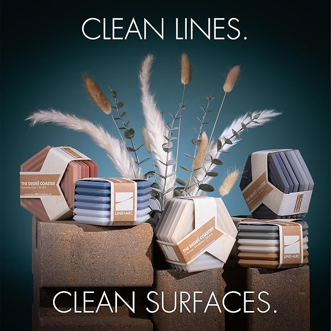 LINE+ARC Extra Thick Silicone Coasters (As Seen in NYTimes WireCutter) Waterproof Anti-Stain Heat-Safe Dishwasher-Safe Degrē Coasters (Set of 6, Indigo Wash) Outdoor Rubber Mid-Century Modern