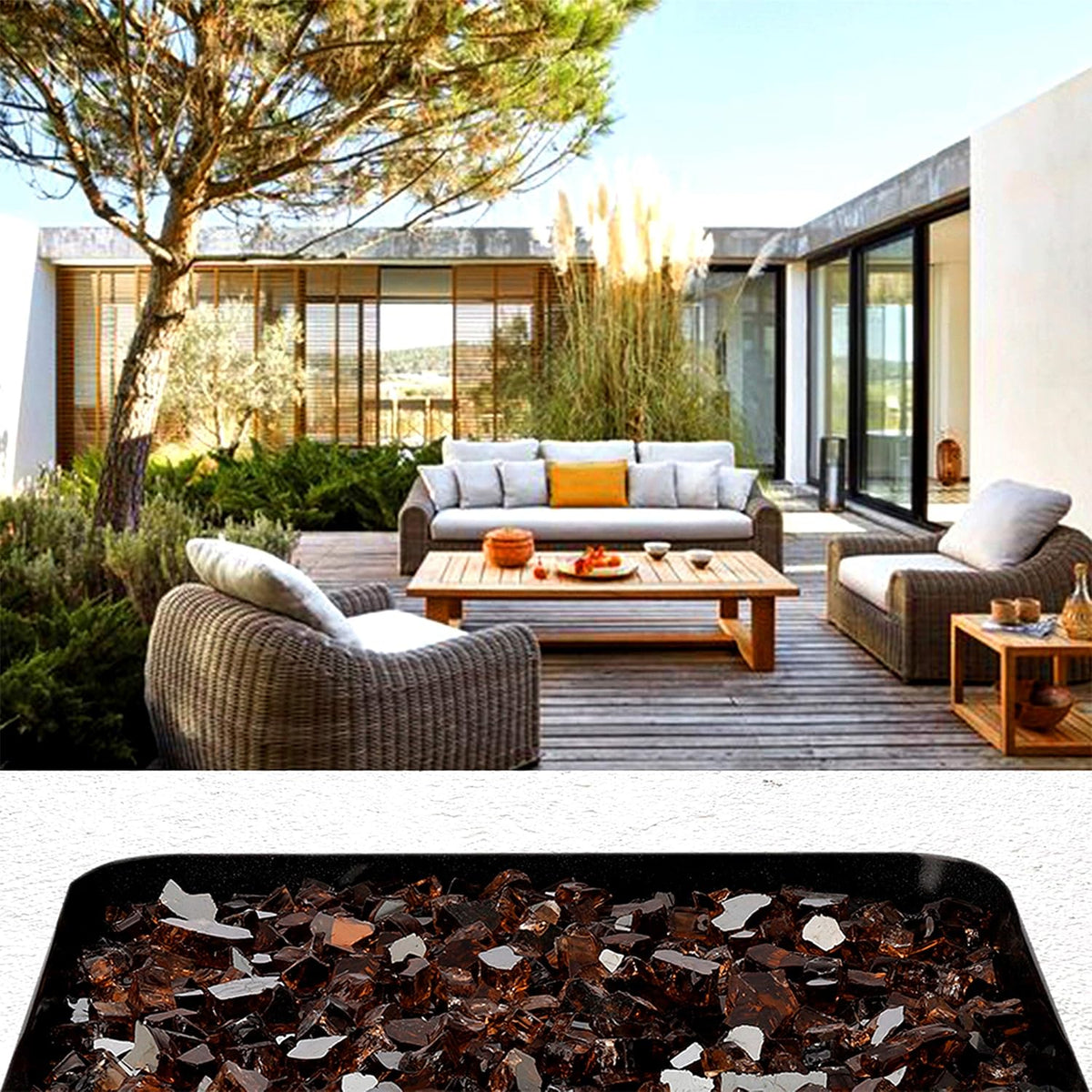 Mr. Fireglass 10 Pounds Fire Glass - 1/2 Inch High Luster Reflective Tempered Glass Rocks for Fireplace Fire Pit Table and Landscaping, Copper