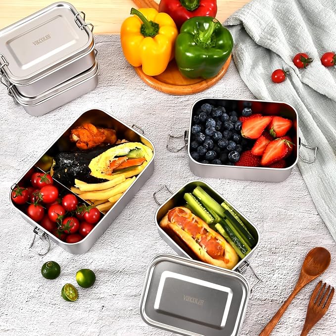 8 PCS Stainless Steel Bento Box 550ml, Metal Lunch Box Food Containers, Steel Lunch Container for Home, Work, Camping