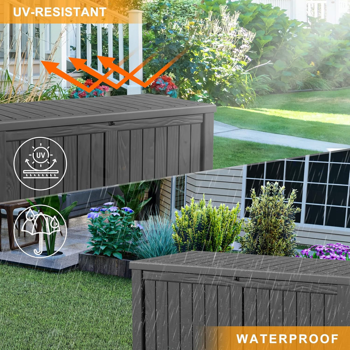 DRATO 120 Gallon Large Deck Box, Outdoor Storage Box for Patio Furniture, Patio Cushions, Gardening Tools, Pool Supplies,660lbs Weight Capacity,Waterproof Resin Storage Boxes