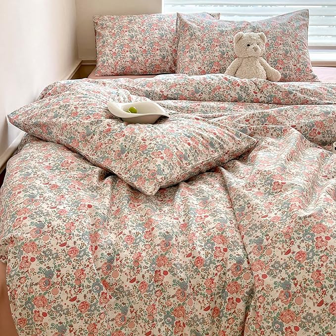 Floral Boho Comforter Twin XL Pink Floral Bedding Comforter Set Cute Flowers Comforter for Kids Girls Fluffy Soft Vintage Cottagecore Bedding French Country Style Botanical Comforter for All Season