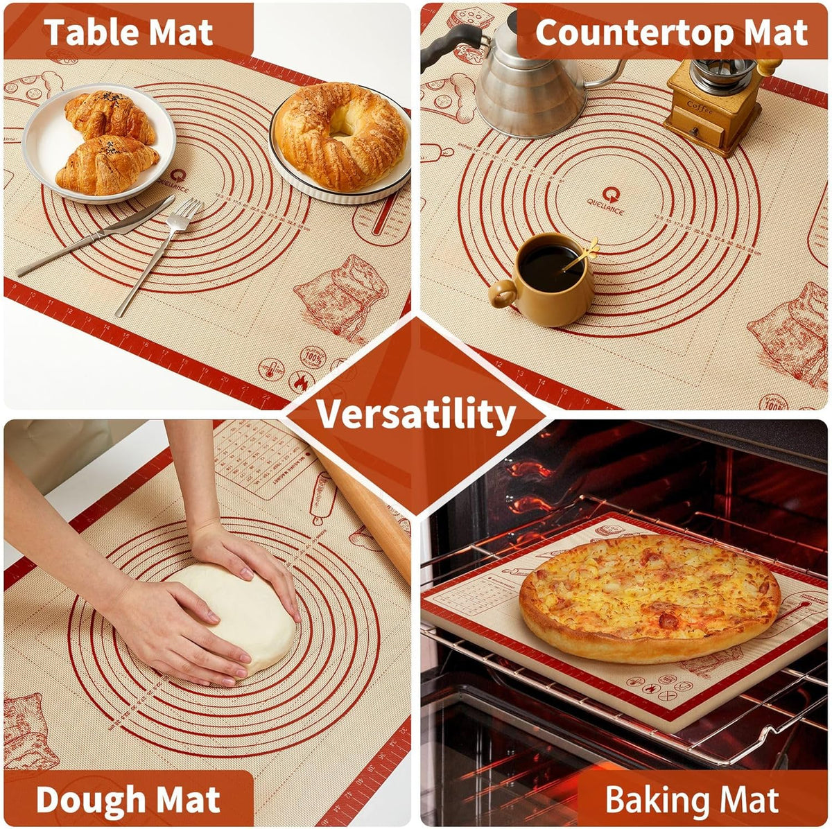 Silicone Baking Pastry Dough Mat - 26x16Inch Extra Large Cookie Bread Rolling Mats Sheet, Nonstick Kitchen Counter Kneading Board, Thick Reusable Pie Cookies Pizza Fondant Making Matt with Measurement