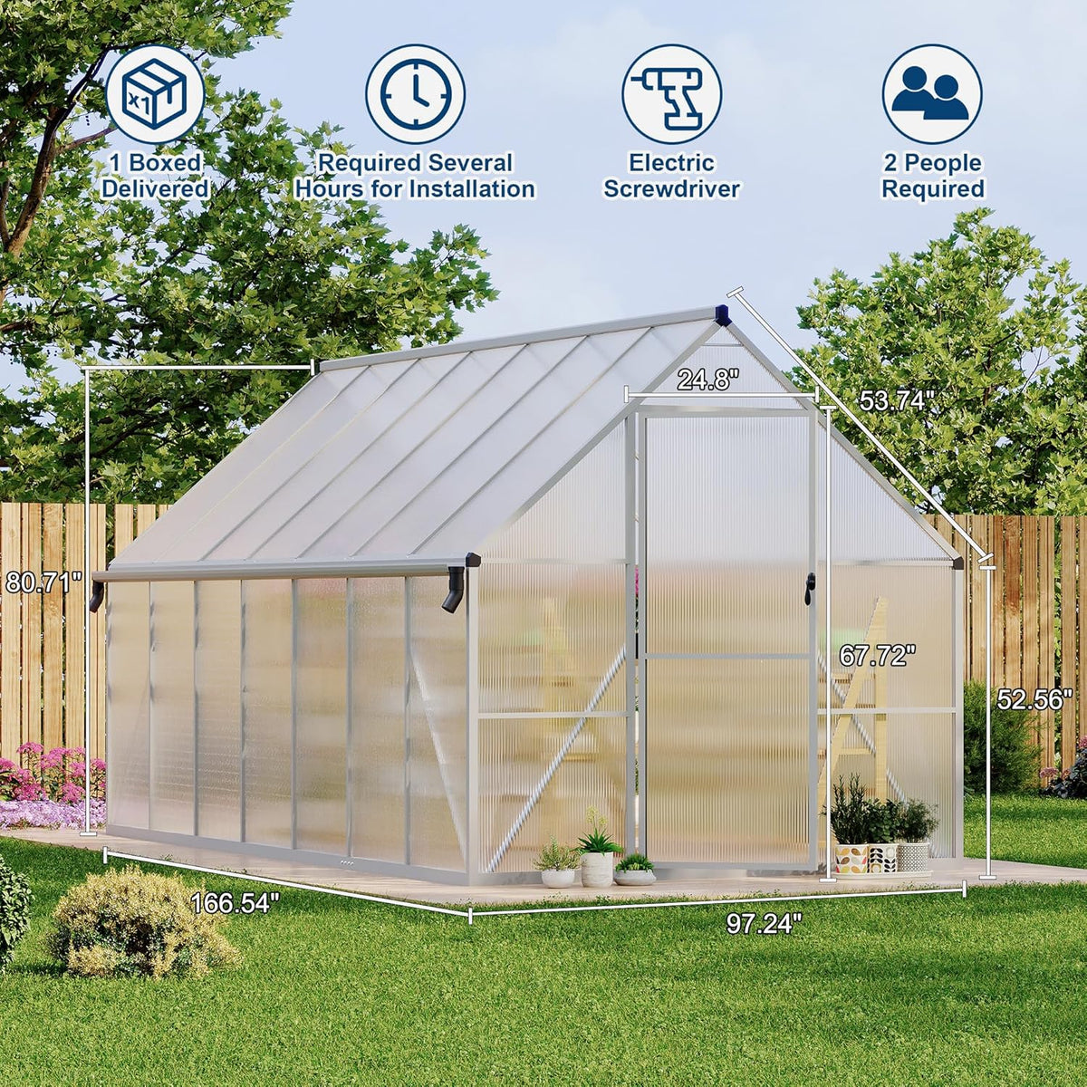8'X14' Aluminum-Framed Polycarbonate Greenhouse, Heavy Duty Polycarbonate Greenhouse with Quick Setup Structure and Roof Vent, Large Enhanced Aluminum Greenhouses Kit for Outdoors