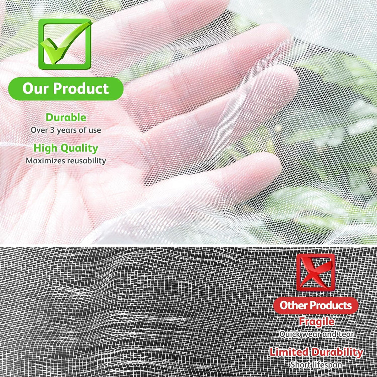 JOJOLEE Fruit Tree Netting for Garden Protection, 1Pc 9.8 x 9.8FT Insect Bird Nettings with Zipper and Drawstring, Plant Cover Mesh Net Bags for Blueberry Bushes, Tomatoes, Flowers