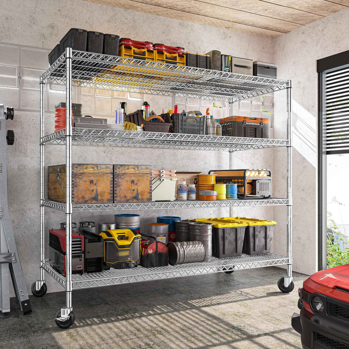 4 Tier Heavy Duty Shelving with Wheels