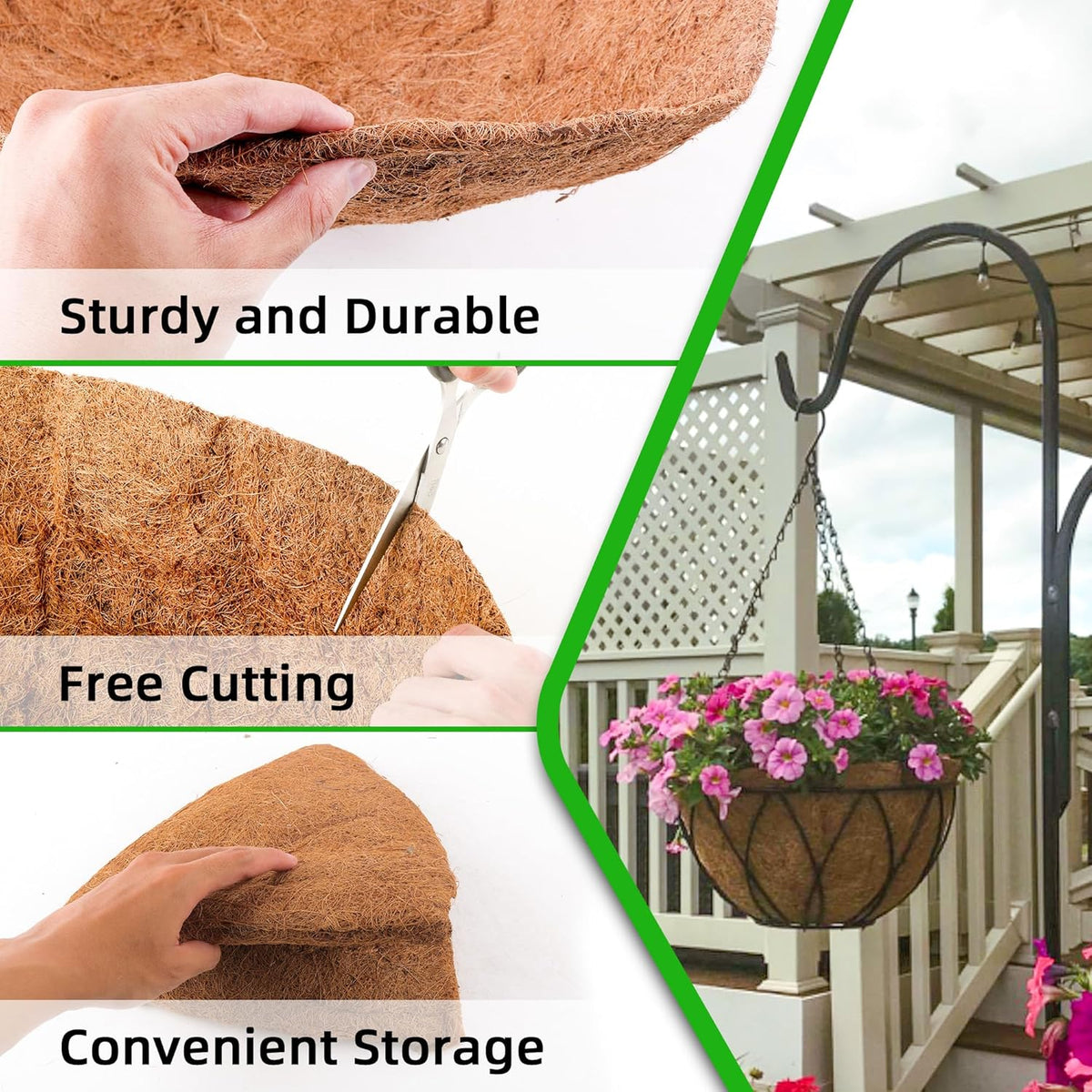 4 Pcs of 16-Inch Hanging Basket Coco Liners Replacement - Natural Round Coconut Fiber Planter Basket Liners for Hanging Basket Flowers