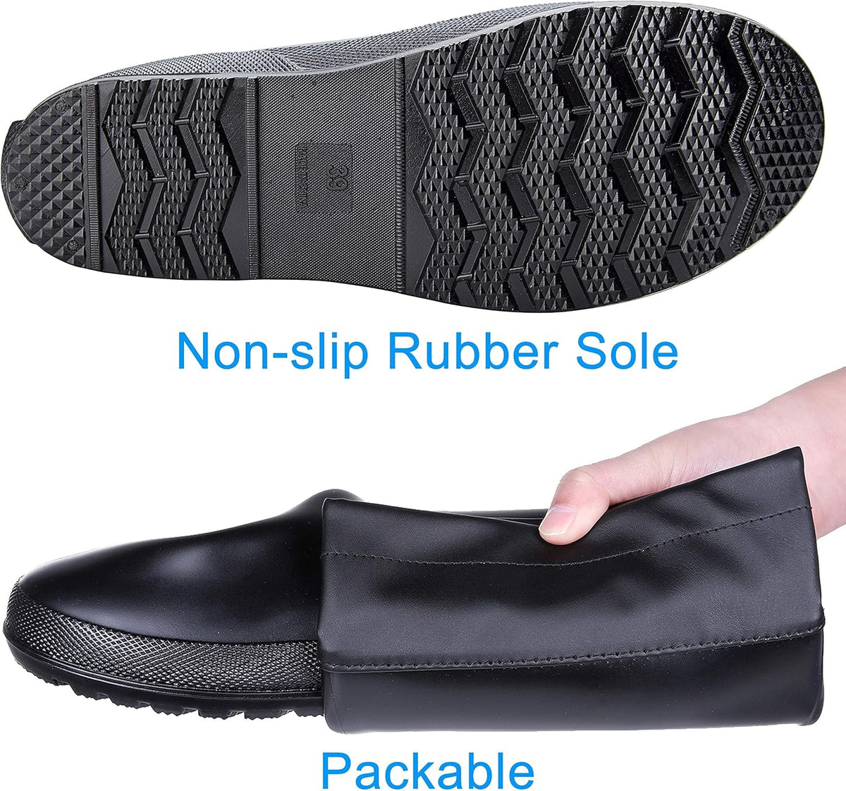 Asgard Packable Tall Rain Boots for Women Waterproof Rubber Garden Boots Ultra Lightweight Flat Mud Boots- NOT FOR WIDE CALF