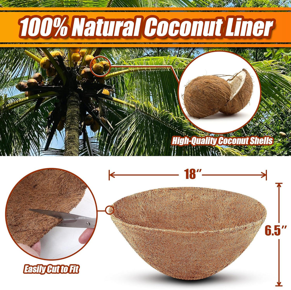 Coco Liners for Planters 18 Inch, 4 Pack Round Hanging Basket Liners, Coconut Fiber Liners for Planters Flowers Garden