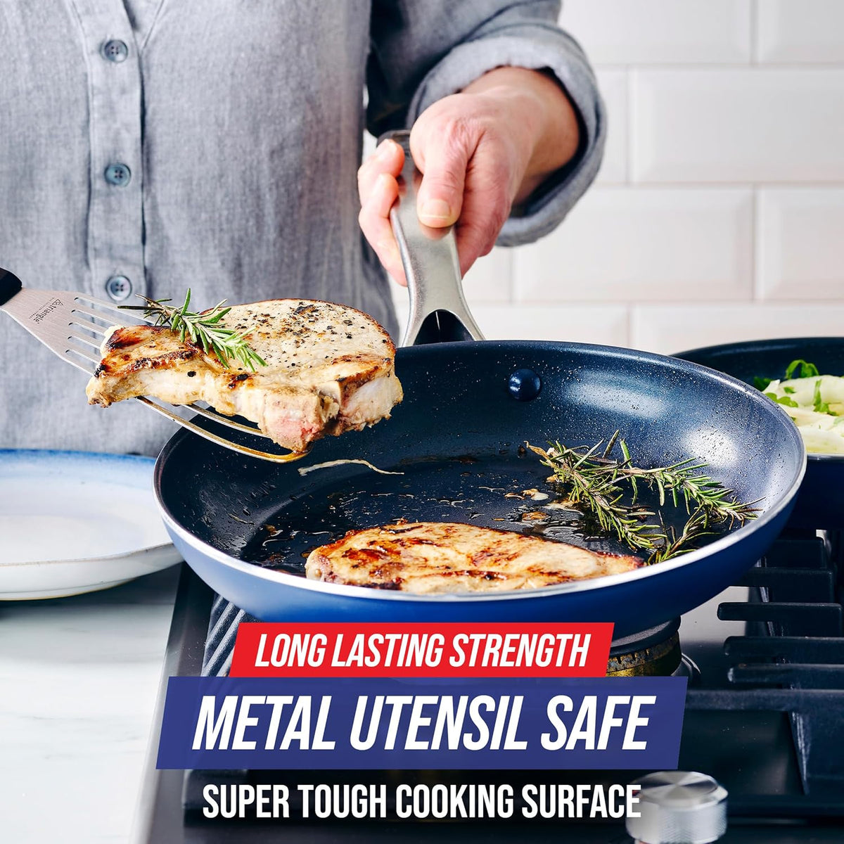 Blue Diamond 8" Nonstick Frying Pan Skillet, Diamond Infused PFAS & PTFE-Free Ceramic Pot, Dishwasher & Oven Safe, Stay Cool Handle, Durable Non Toxic Metal Utensil Safe, Egg & Omelet Pan, Blue