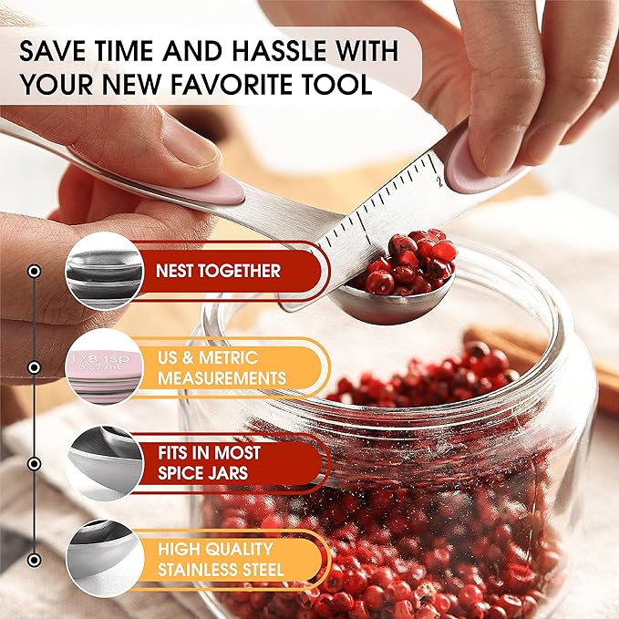 Spring Chef Dessert Bundle - Ice Cream Scoop, Medium Dough Blender, Magnetic Measuring Spoon Set - Pink Lemonade