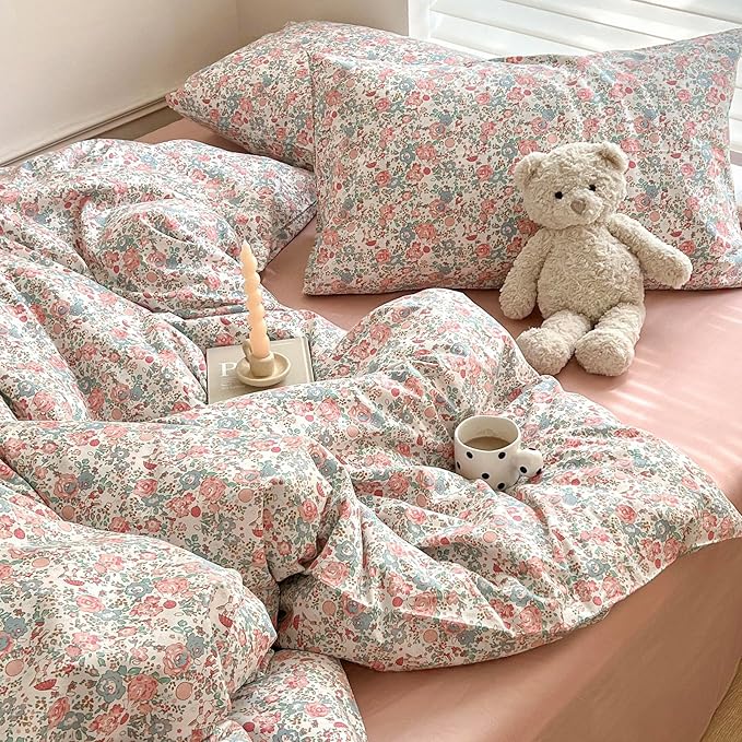 Floral Boho Comforter Twin XL Pink Floral Bedding Comforter Set Cute Flowers Comforter for Kids Girls Fluffy Soft Vintage Cottagecore Bedding French Country Style Botanical Comforter for All Season