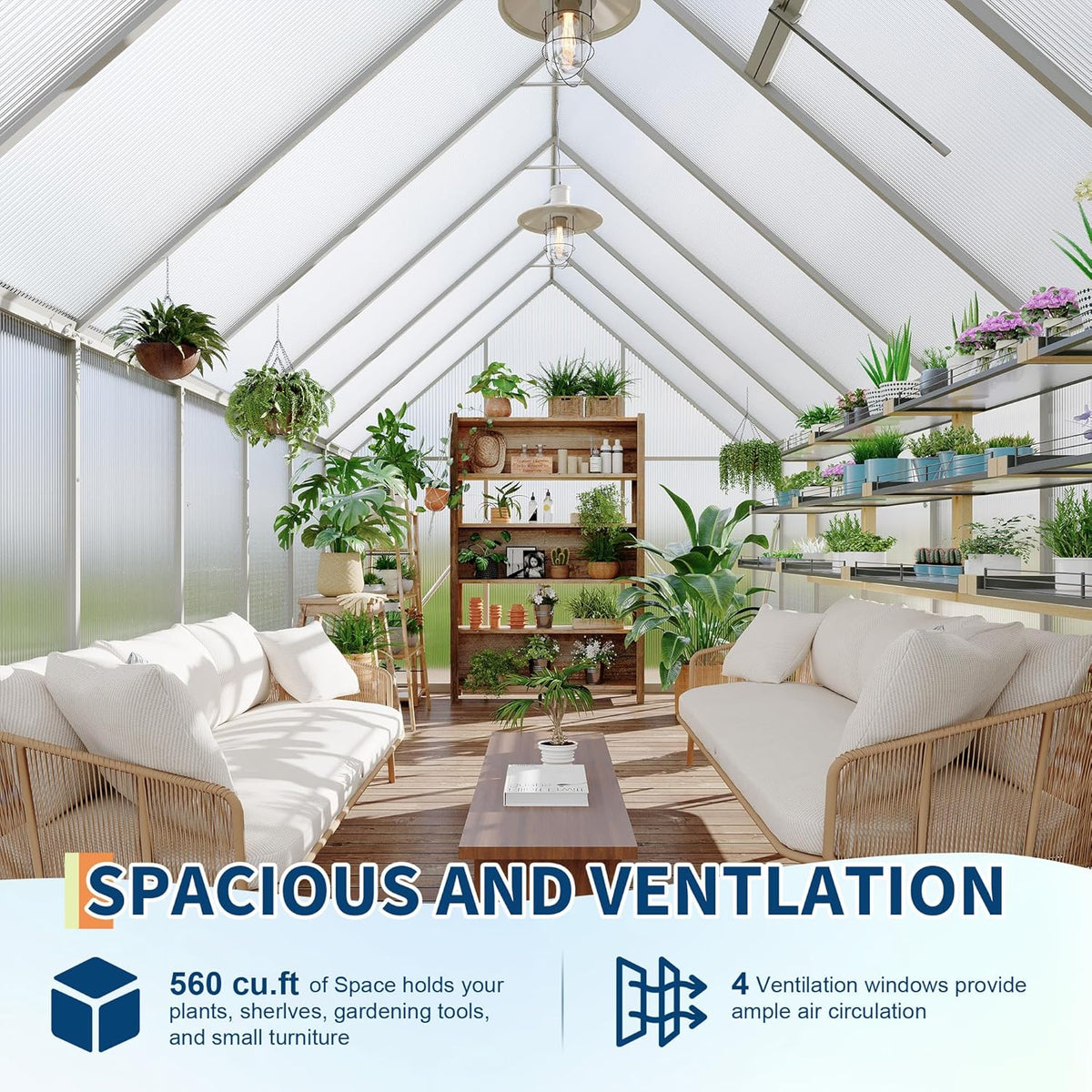 8'X14' Aluminum-Framed Polycarbonate Greenhouse, Heavy Duty Polycarbonate Greenhouse with Quick Setup Structure and Roof Vent, Large Enhanced Aluminum Greenhouses Kit for Outdoors