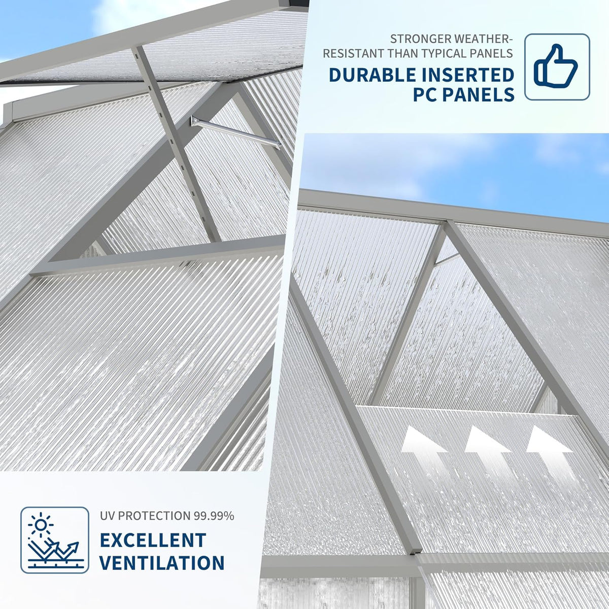 8'X12' Aluminum-Framed Polycarbonate Greenhouse, Heavy Duty Polycarbonate Greenhouse with Quick Setup Structure and Roof Vent, Large Enhanced Aluminum Greenhouses Kit for Outdoors