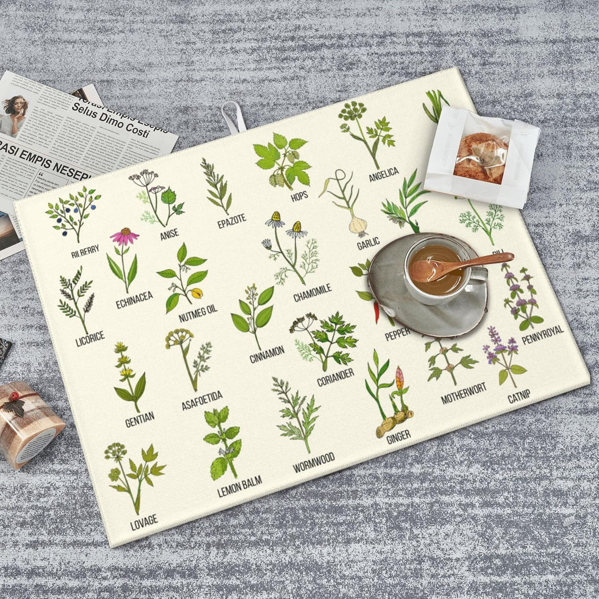 Cute Herbs Botanic Garden Plants Dish Drying Mat for Kitchen Counter Modern Drying Pad 18x24 Inch Absorbent Reversible Dish Drainer Rack Mats