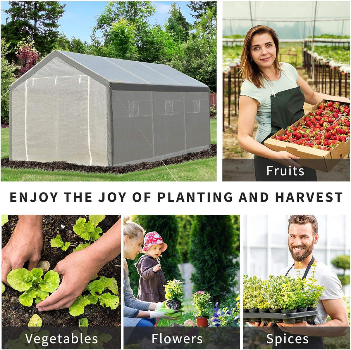 Outsunny 20' x 10' x 9' Walk-in Greenhouse, Outdoor Garden Warm Hot House with 6 Roll-up Windows, 2 Zippered Doors and Weather Cover, White
