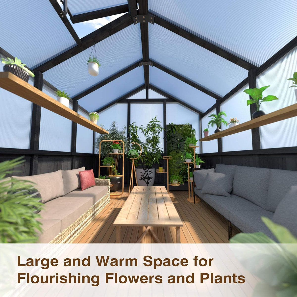 BlueWish 6x8FT Greenhouse, Greenhouse for Outdoor with Cedar Frame, Adjustable Vent, Wood Greenhouses with Polycarbonate Panel, Green House for Outside, Garden, Backyard, Black