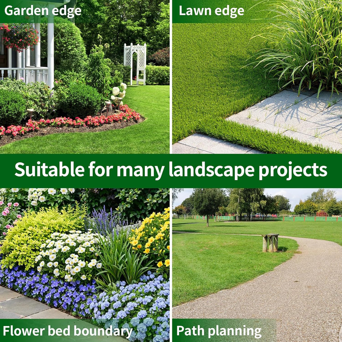 4 in x 100 Ft Garden Landscape Edging, No Dig Garden Edging Border Kit with 184 Pcs Spikes for Flower Bed Lawn Yard Grass Black