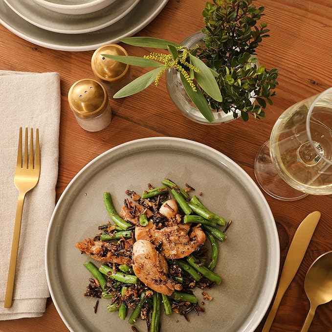 Gibson Elite Tahoe Sunset 12-Piece Reactive Stoneware Dinnerware Set – Matte Exterior & Shiny Interior Plates and Bowls, Durable Everyday Dish Set, Microwave & Dishwasher Safe - Grey