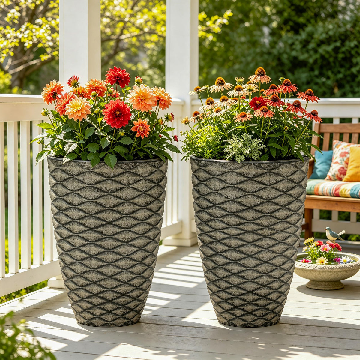 Autodaya 20" Tall Outdoor Planters Set of 2 Plant Pots (2 Count)