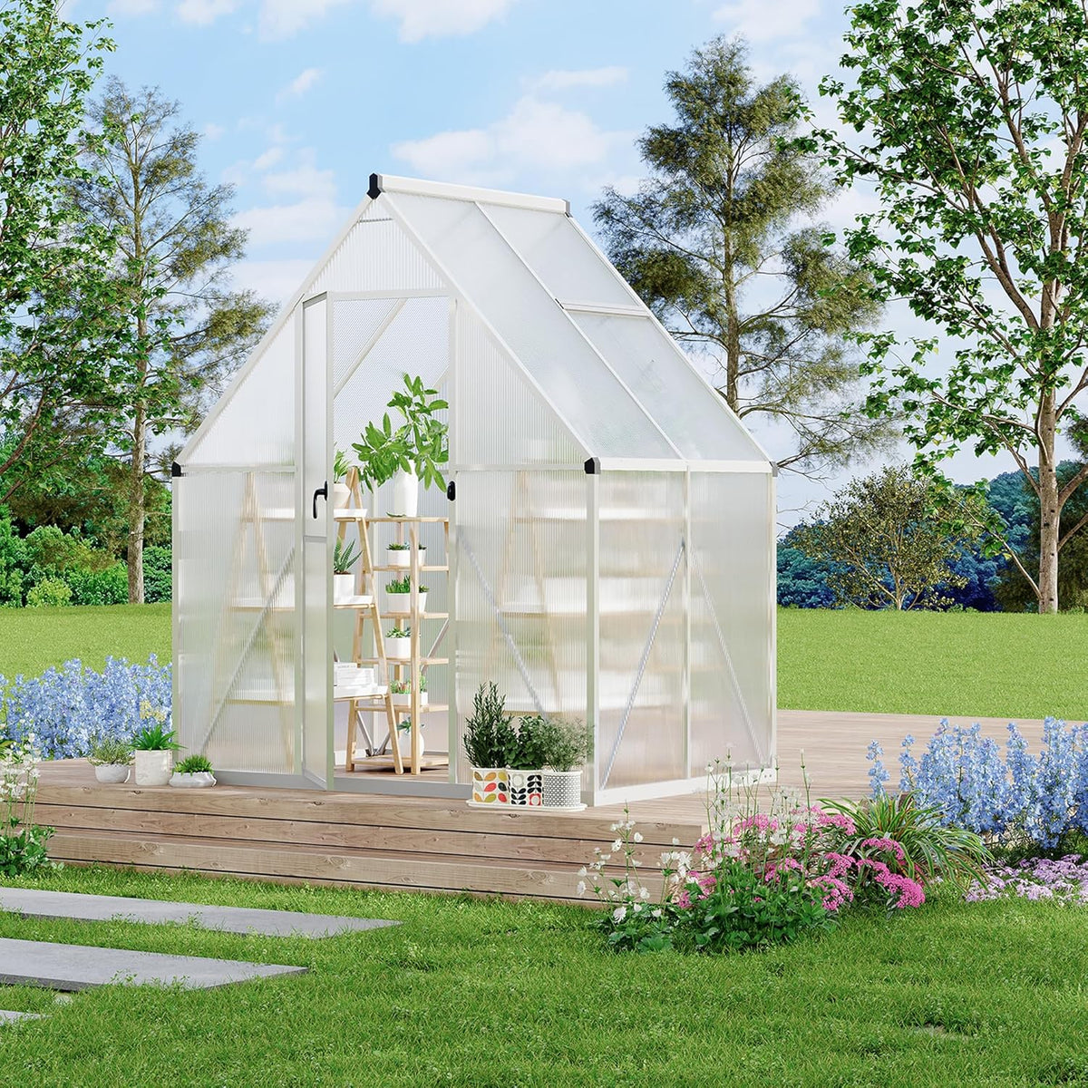 6'X4' Aluminum-Framed Polycarbonate Greenhouse, Heavy Duty Polycarbonate Greenhouse with Quick Setup Structure and Roof Vent, Large Enhanced Aluminum Greenhouses Kit for Outdoors