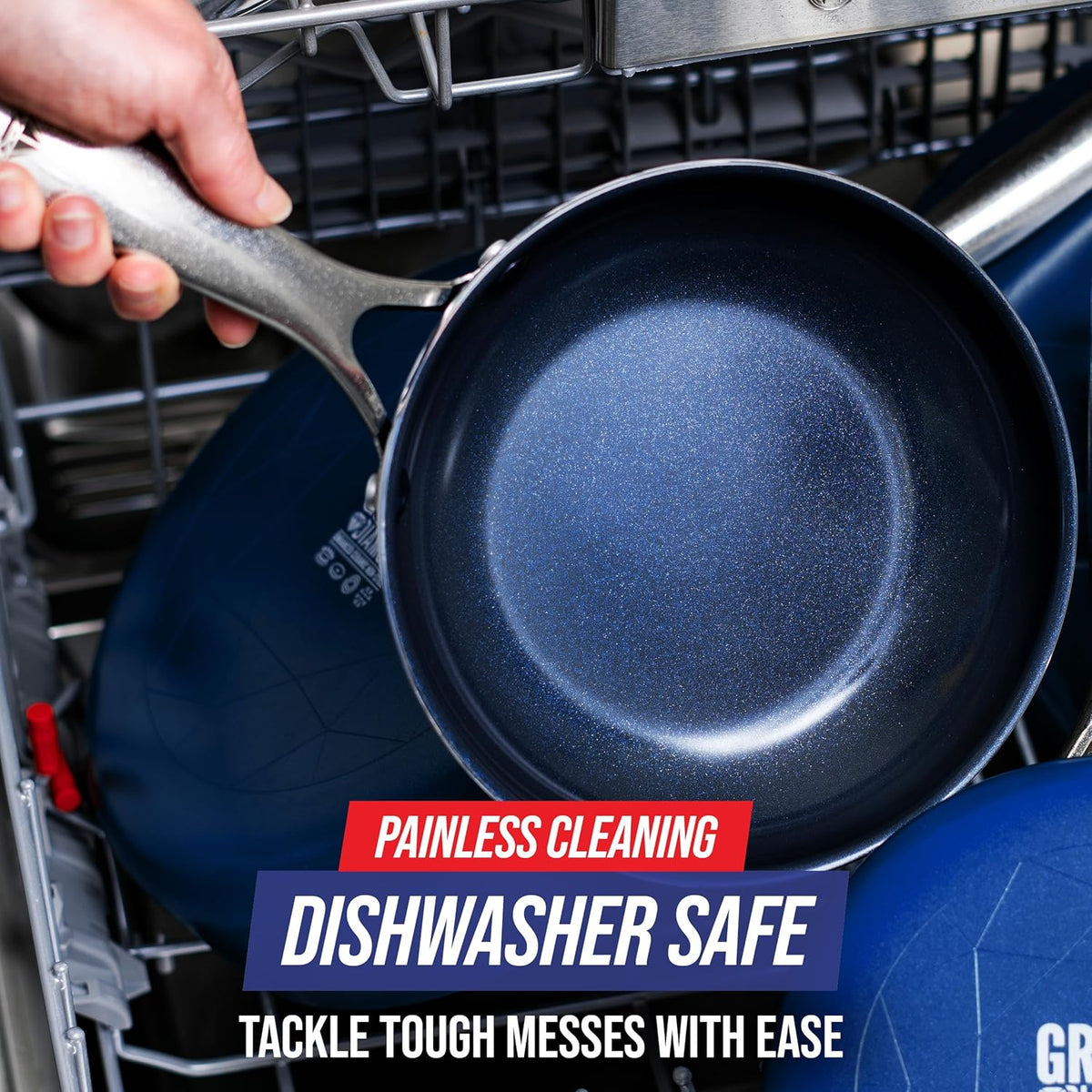 Blue Diamond 8" Nonstick Frying Pan Skillet, Diamond Infused PFAS & PTFE-Free Ceramic Pot, Dishwasher & Oven Safe, Stay Cool Handle, Durable Non Toxic Metal Utensil Safe, Egg & Omelet Pan, Blue