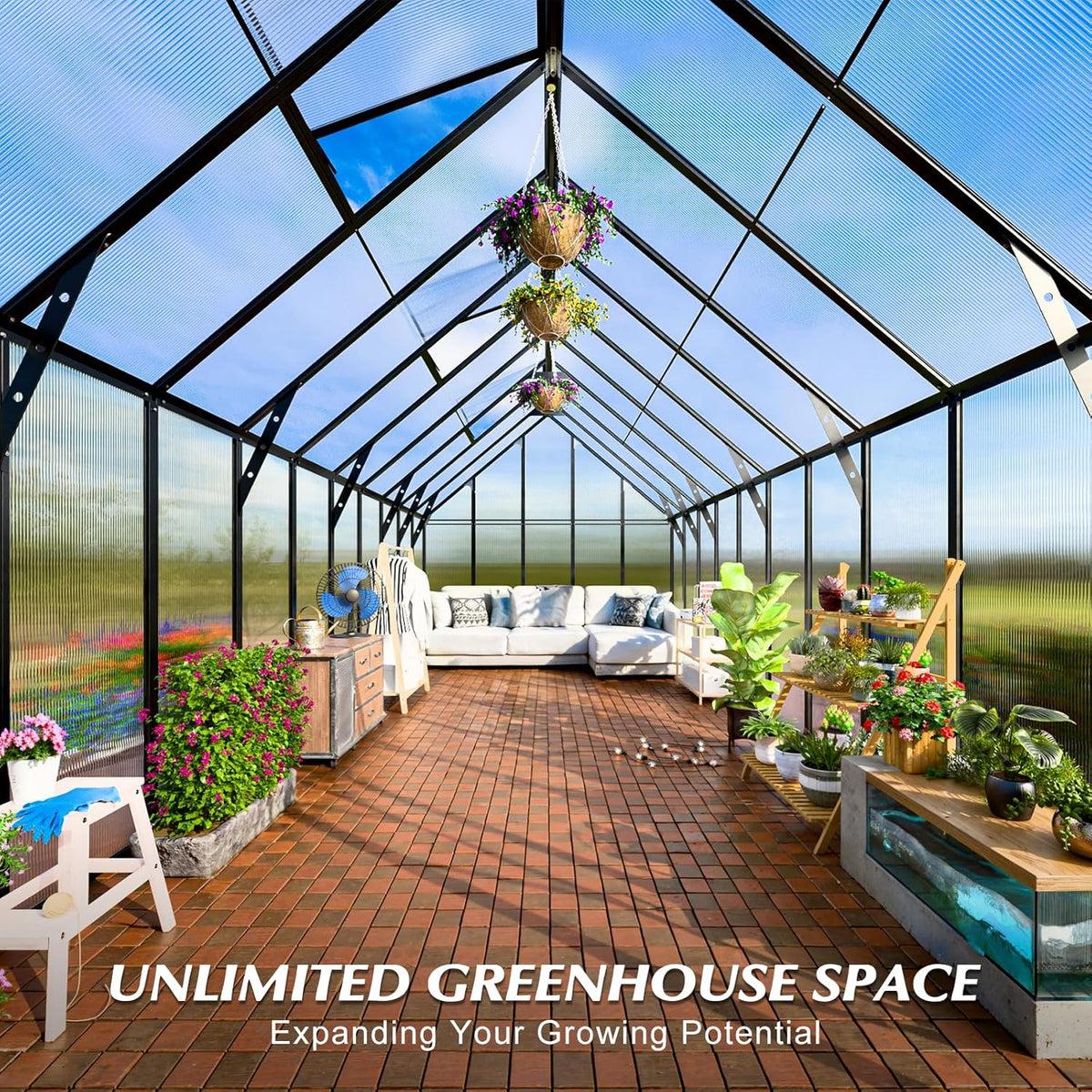 10'x10'x20' Snap-Together Greenhouse - Easy 3-Way Connectors, Heavy-Duty Aluminum Frame, Wind/Snow Resistant for Gardening/Urban Farming, Includes Sliding Door & Ventilation Windows
