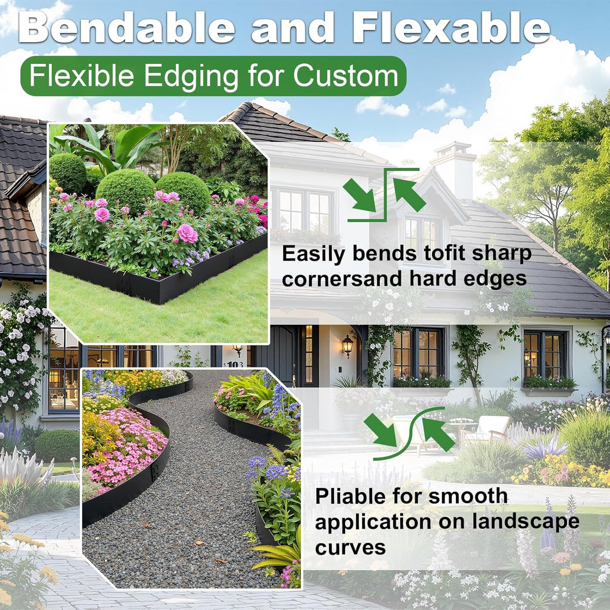 Steel Landscape Edging 6-Pack, 10" H X 40" L Bendable Metal Edging for Landscaping, No-Dig Metal Landscaping Edging for Yard, Lawn Edge, Pathway & Flower Beds (20Ft Total)