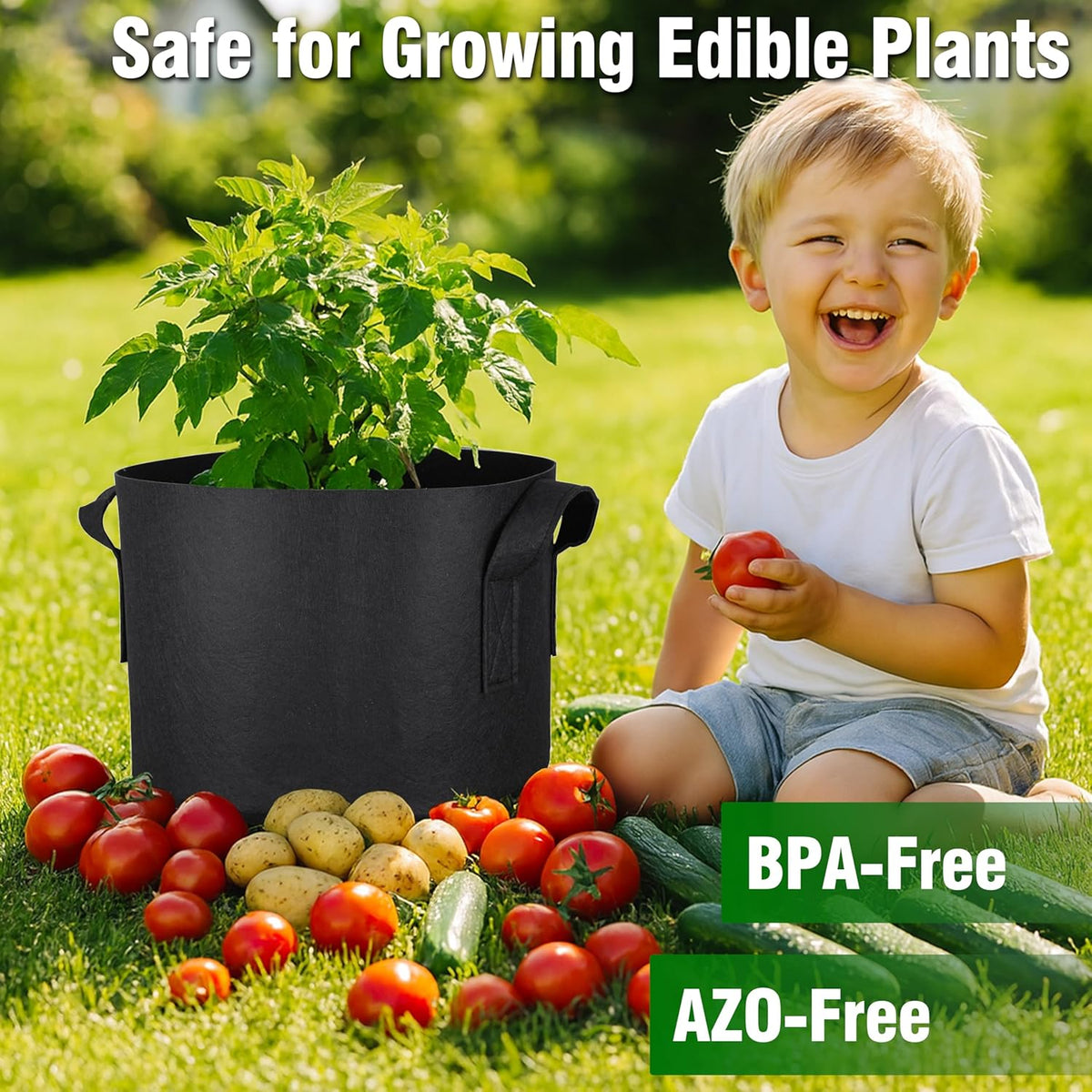 PHYEX 12-Pack 20 Gallon Grow Bags, Heavy Duty Fabric Pots with Handles, Reusable Plant Bags for Vegetable, Herbs & Flowers, BPA-Free, Breathable, Durable
