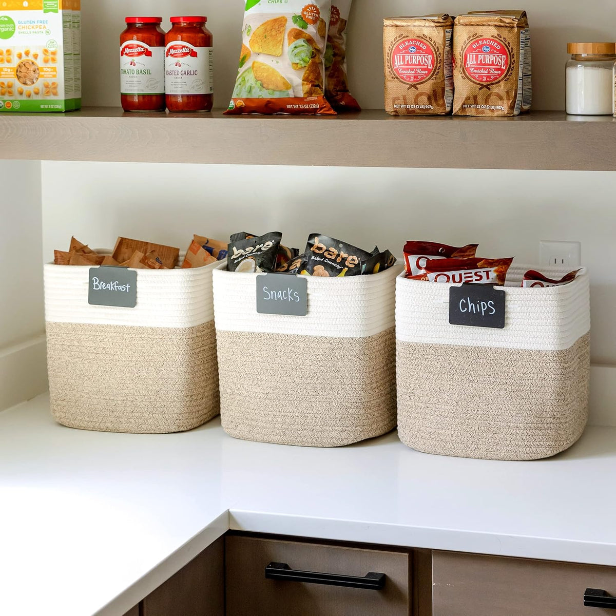 NaturalCozy Storage Cubes 11 Inch Cotton Rope Woven Baskets for Organizing, 3-Pack | Cube Bin Square Shelves Organizer, Classroom, Kids Toy Bins, Closet, Baby Nursery