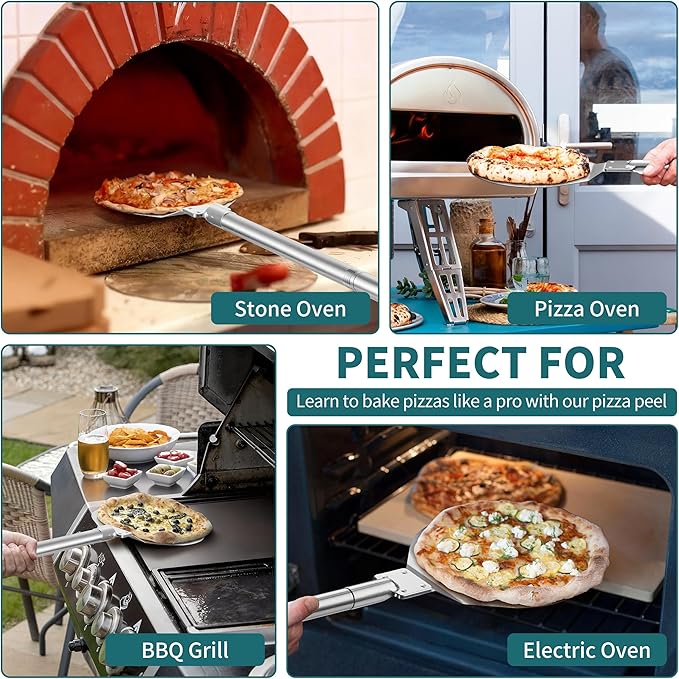 Stainless Steel Pizza Turning Peel 8-Inch, HaSteeL Round Pizza Turner Paddle, Perfortaed Pizza Spinner Spatula with Long Detachable Handle, Dishwasher & Oven Safe