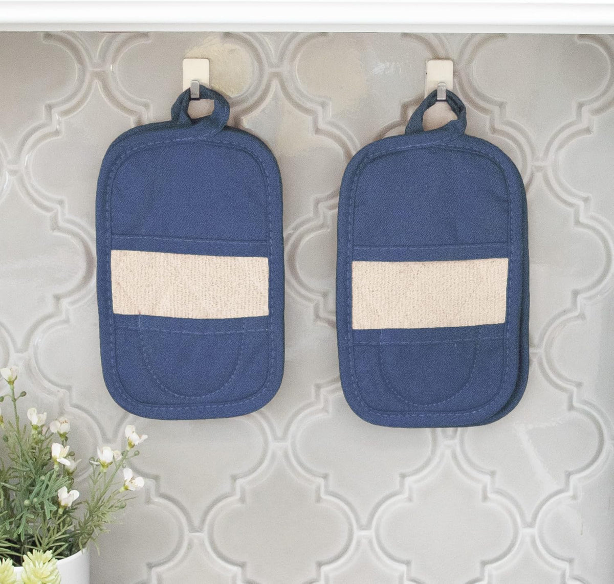 Ritz Premium Pot Holders & Heating Pads (4-Pack), 8.5" x 5.5", Heat Resistant, 100% Cotton Terry-Looped Pocket, for Kitchen and Barbeque, Federal Blue