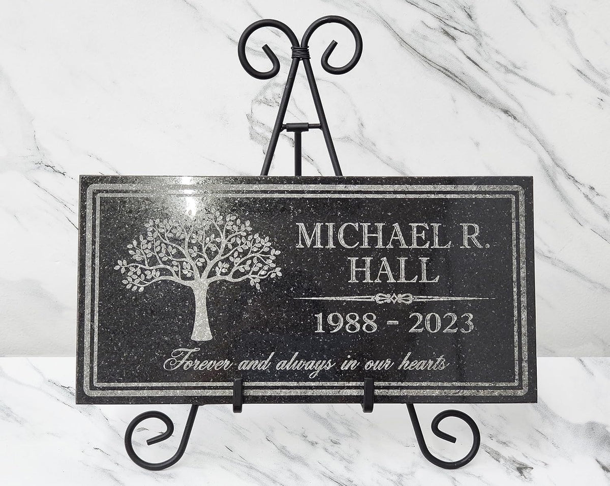 in Loving Memory Photo Tree of Life Personalized Granite Memorial Stone Sympathy Remembrance of Dad Mom Child (Granite-Tree-Pers, Garden 12"x6"x3/8")