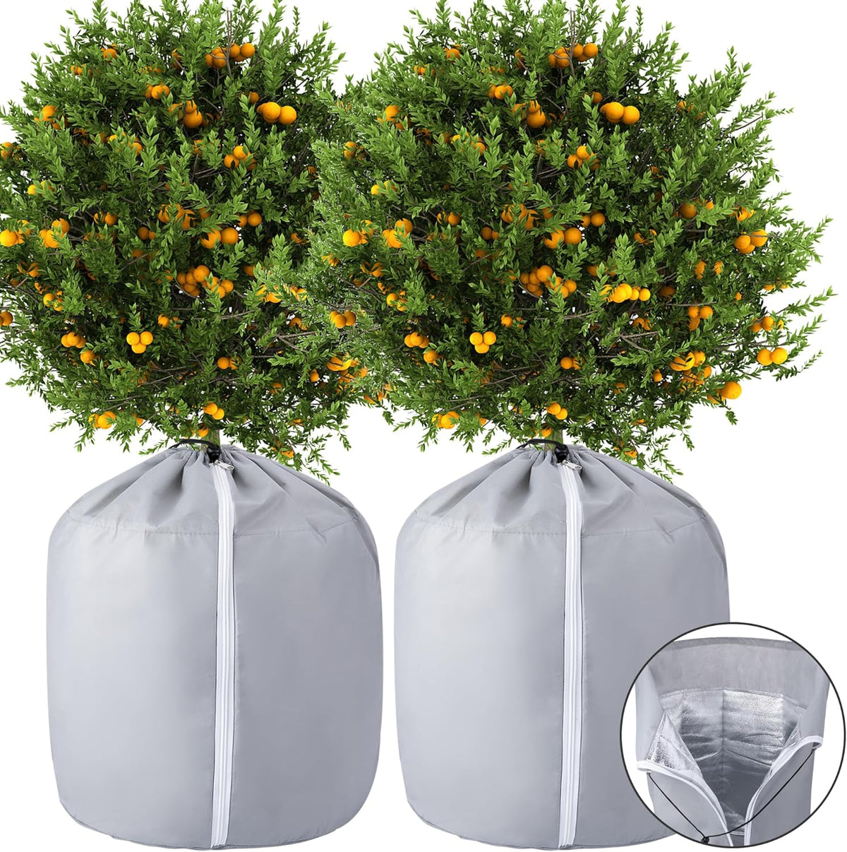Tlswshsy 2PCS Plant Winter Protection Pot - 27.6" x 25.6" Flower Pot Protection Bag - Anti-Frost Winter Pot Plant Cover with Drawstring and Zipper for Winter Outdoor Fruit Trees Potted Plants Shrub