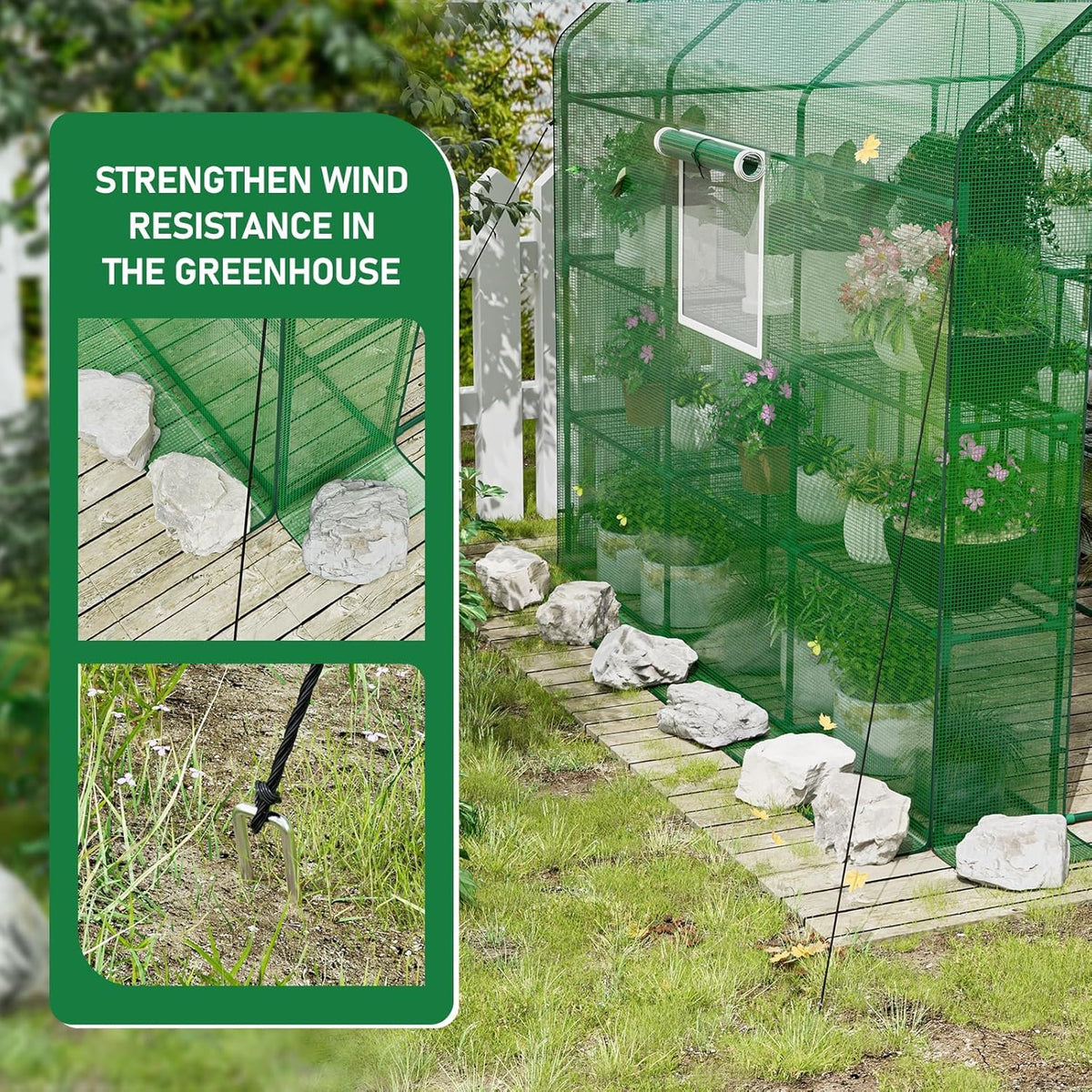56×85×77Inch Walk-in Greenhouse, Heavy Duty Small Plant House with Thicken PE Cover and Steel Frame, for Garden, Outdoors, Indoors, Green