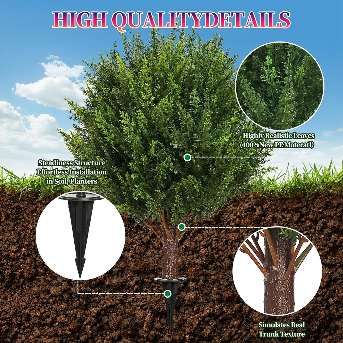 Artificial Cedar Shrub Ball Trees Two 15.8inch with Ground Spikes, can be Planted in The Ground and in pots, Outdoor Artificial Plants Resistant to UV Rays (4pcs)