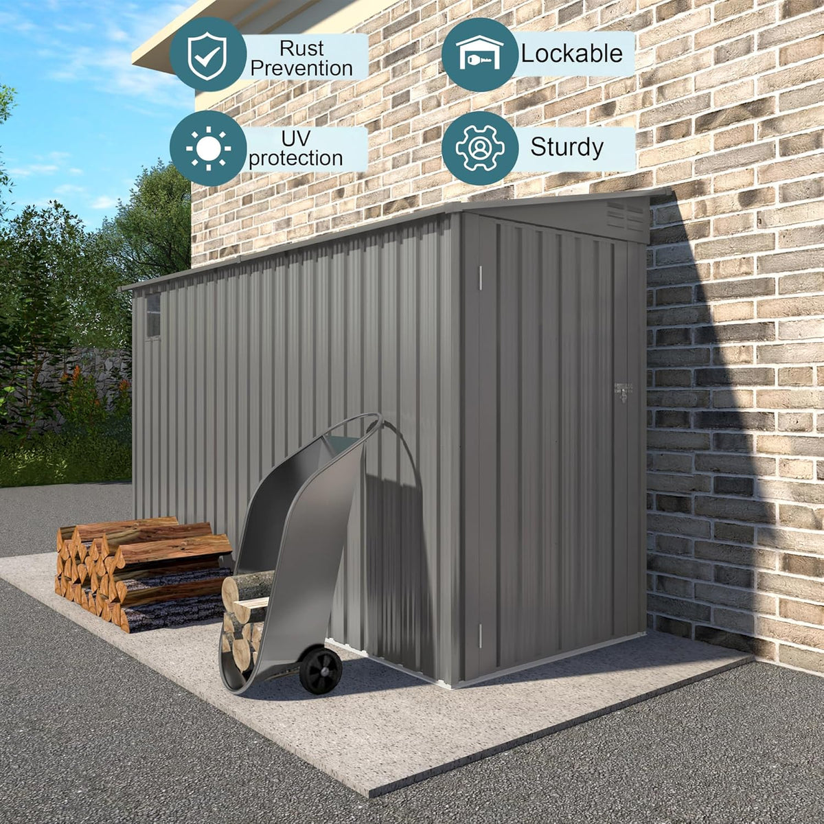 4 * 9.2 FT Outdoor Storage Shed, Galvanized Steel Garden Shed with Lockable Door & Window, Waterproof Metal Tool Storage for Garden, Backyard, Patio, Lawn(Gray)
