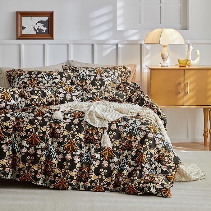 Vintage Floral Comforter Set Twin XL Botanical Flowers Pattern Paisley Comforter with 2 Pillowcases Soft Fluffy Lightweight Floral Bedding Set Vibrant Bohemian Flowers Comforter Set for All Seasons